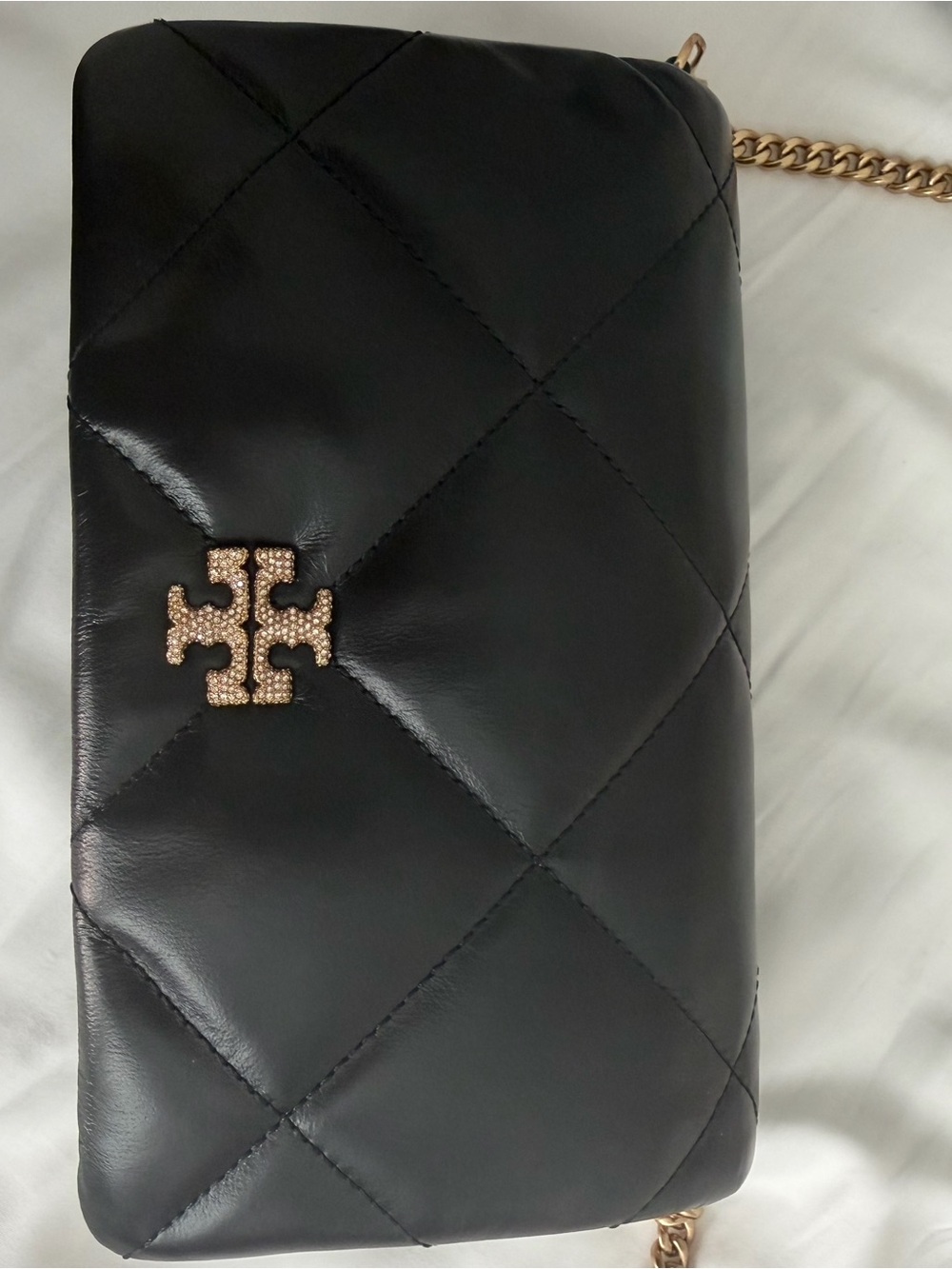 Tory Burch Black Quilted Leather Crossbody with Gold Logo Chain - Picture 2 of 9